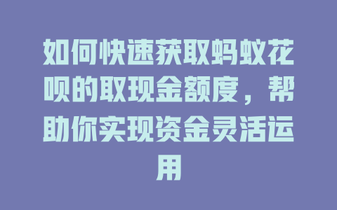 如何快速获取蚂蚁花呗的取现金额度，帮助你实现资金灵活运用